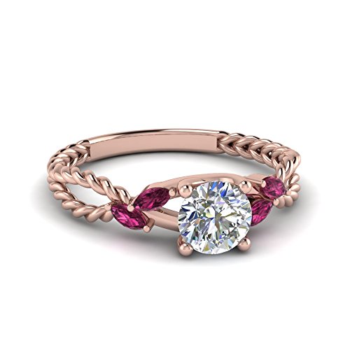 Image of Choose Your Gemstone Braided Diamond CZ Engagement Ring Rose Gold Plated Round Shape Split Shank Engagement Ring Matching Jewelry Wedding Jewelry Easy to Wear Gifts US Size 4 to 12