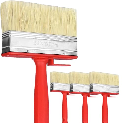 Pincel Plano, Pincel para Paredes,para Aceite de Madera roja, Pinturas al disolvente y veladuras. 120 mm x 30 mm (3 Unidades).