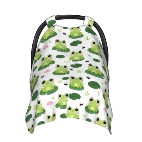 Image of Frog Baby Car Seat Canopy Cover Multi Use Nursing Cover for Mom Nursing Covers Newborn Frog Shower Gift