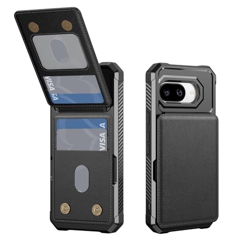 Dteck for Google Pixel 9a (2025 Release) 6.3" Case with Built-in Flip Wallet (4 Card Slots), Magnetic Snap Closure, PU Leather/Plastic Shockproof Protective Lightweight Slim Stand Phone Cover, Black