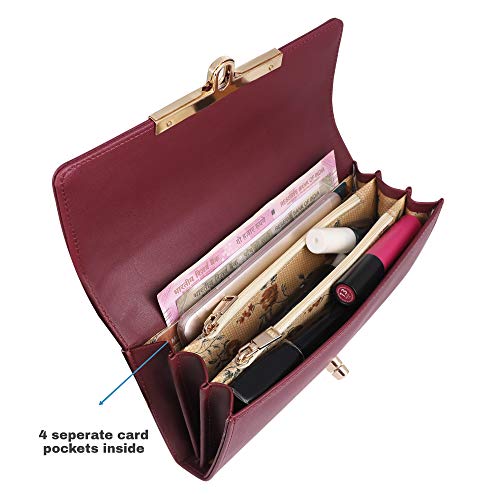 ALSU Women's Maroon Hand Clutch Wallet Purse Trendy Lock Closure |Phone Holder|4 Cards Pocket (ldu-012mar) - Image 3