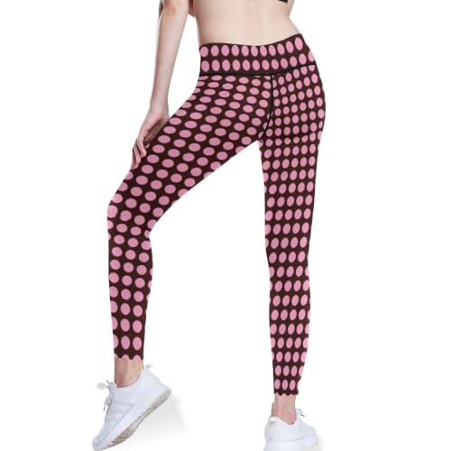 Leggings de yoga para mujer ropa deportiva elástica Y2k de lunares retro rosa marrón XS-XXL 3