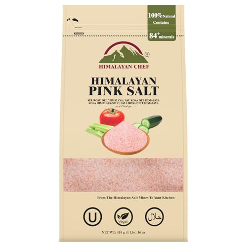 Himalayan Chef Pink Himalayan Salt Fine Grain, 1 lb Bag - Pure, Natural, Kosher, Non-GMO, Mineral-Rich, for Cooking, Seasoning, Baking, Table Use