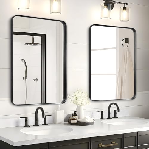 Fabuday Bathroom Mirrors Over Sink 2 Pack- 36x24 Inch Black Matte Framed Mirrors Wall Mounted, Large Rectangle Vanity Mirror Metal Frame for Bathroom Double Sink, Farmhouse, Bedroom, Restroom
