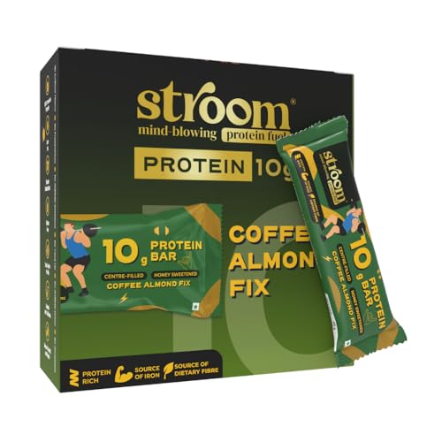 Image of STROOM Asia's First Centre Filled Protein Bars | 10g Protein (6 Bars, 45 Grams Each) | Coffee Almond Fix | Protein Bars Muscle Growth & Repair | Source of Fibre & Iron | No Artificial colors l 100% Premium Protein