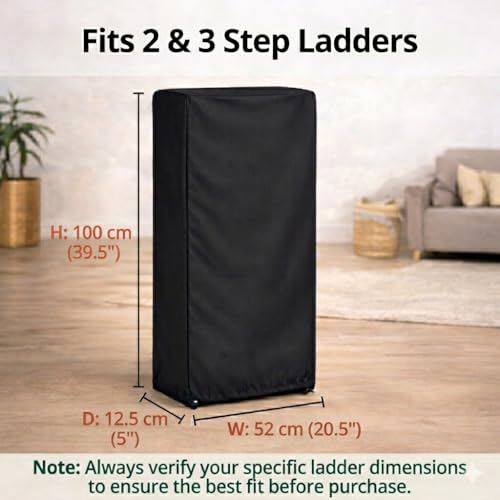 Image of EDRAK Foldable 2 & 3 Step Ladder Cover | Dustproof & Waterproof Protective Cover for Step Ladder | Heavy Duty Fabric | Drawstring Closure | Easy to Store & Wash
