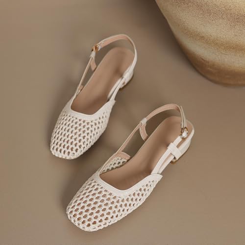 Image of MICIFA slingback flats for women, Round Toe Low heel Sandals Fashion Splicing Dress Shoes for Women