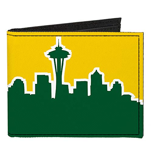 Buckle-Down Carteira, dobrável, horizonte de Seattle amarelo verde-esmeralda, lona