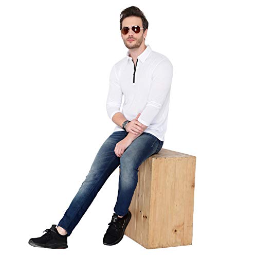 Image of Men's Cotton Blend Full Sleeve Zip Neck Polo T-Shirt (Pack of 1)