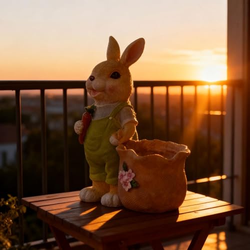 Pot de fleur lapin en résine jaune : petit cache-pot pour plante intérieure - 5