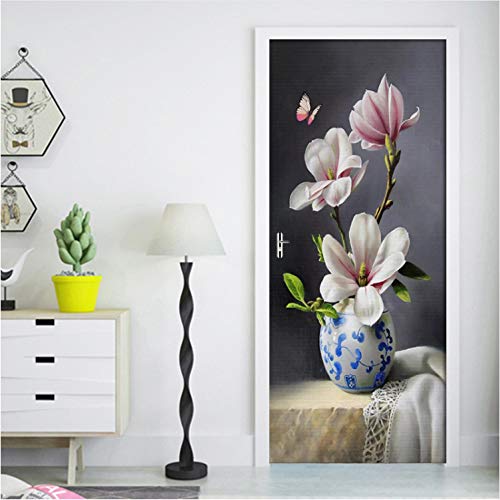 qunxun Pintura Al Óleo Magnolia Mariposa Pegatinas De La Puerta Papel Tapiz 3D Dormitorio Sala De Estar Decoración De La Puerta 3D Ofertas PVC Autoadhesivo Impermeable
