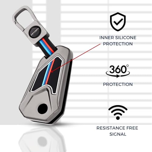 Image of KEYCEPT Metal Alloy Key Cover for Compatible for Universal Bike Hero, RE, Bajaj, TVS, Yamaha, Meteor, Honda, Jawa Bikes flip Key with Keychain (Short Keychain)