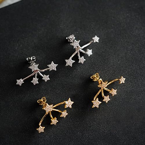 S925 Sterling Silver White CZ Star Jacket Earrings to Women, 14K Gold Plated Shiny Bling Cz Stars Cluster Stud Earrings Delicate Red CZ Stars Ear Crawlers Earring Christmas Birthday Wedding Jewelry Gift4
