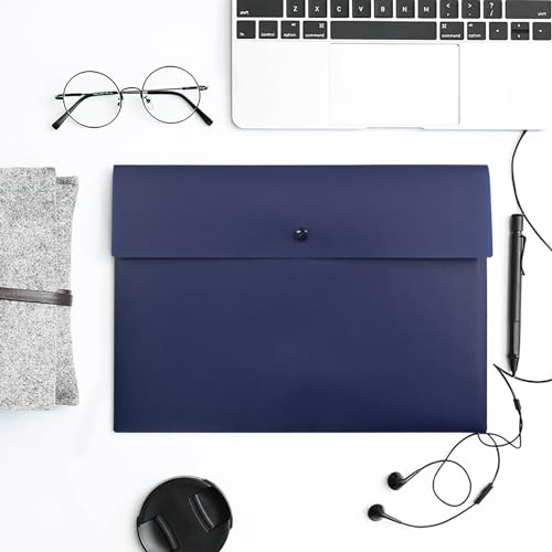VANRA Poly File Folder Pockets File Jacket Plastic Envelope Flat Document Letter Organizer with Snap Button Closure A4 Letter Size (Pack of 5, Navy Blue) by VANRA - Image 2