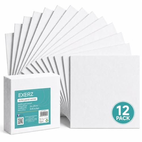 Exerz 20x20cm Paneles De Lienzos 12 Piezas Para Pintar Cuadros 280gsm 0,3 Cm De Espesor 100 Algodón Blanco Triple Preparado Libre De Acido Hebra Media - Acrílicos Óleo