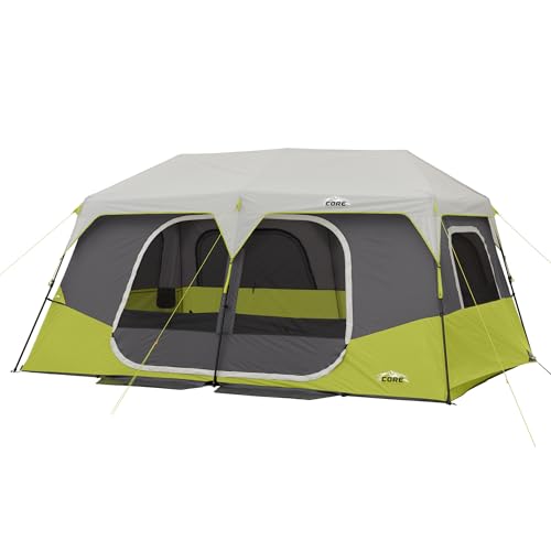 CORE 10 Person Instant Cabin Tent | Large Multi Room Family Pop Up Tent for 2 Minute Camp Setup | Included Storage Pockets for Camping Accessories