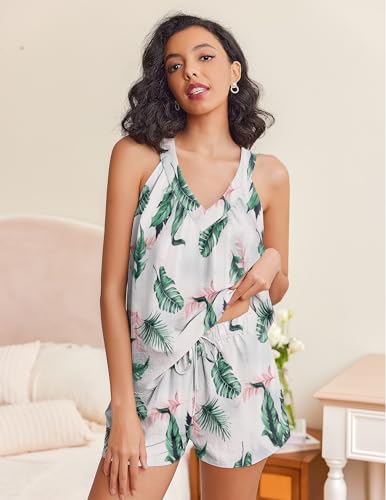 Image of Ekouaer Lounge Sets for Women 2 Piece Summer Pajamas Tank Top Shorts Set Comfy Loungewear Cute Beach Vacation Outfits