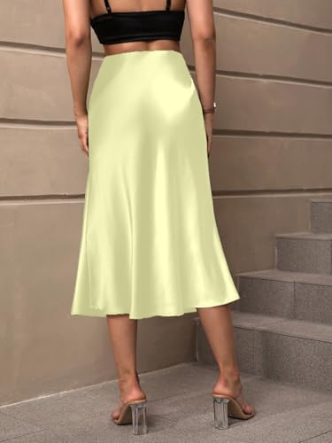 Image of KATECLO Women's Satin Midi Skirt High Waist Elegant A-Line Slip Skirt | Soft Silky Casual