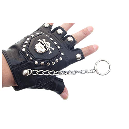 Black Sugar Unisexe Mitaine Cuir chaîne anneau Demi-doigt Hommes Fingerless Chasse Équitation Cyclisme Sports de Plein Air Gants Style Punk gothique Cover