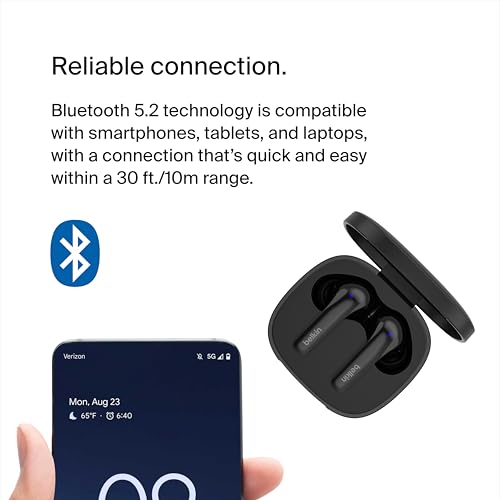 Image of Belkin SoundForm Motion True Wireless Earbuds, Clear Call Quality with Wireless Charging Case & Dual Microphone - IPX5 Water Resistant Bluetooth Headphones for iPhone & Samsung - Black
