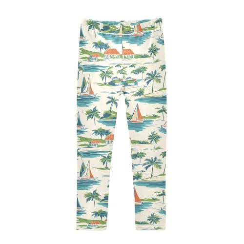 Palm Trees Sailboat House Girls Leggings Athletic Pants Tights Stretch Bottom