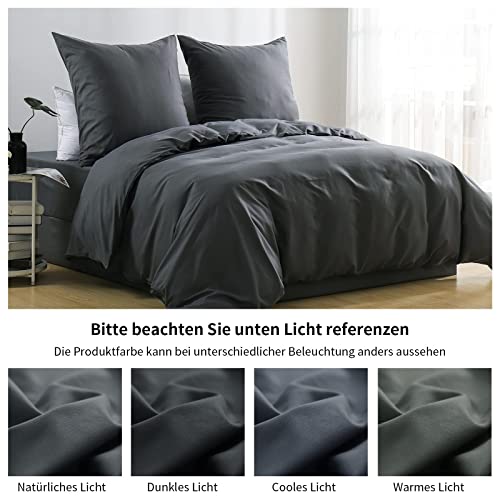 Aisbo Bettwäsche 135x200 4teilig Grau - Bettbezug 135x200cm 4tlg mit Kissenbezug, Bettwäsche Set Mikrofaser mit Reißverschluss, weich und bügelfrei - Image 6