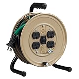 ハタヤ (HATAYA) コードリール 小型 コンパクト 屋内用 100V型 コード10m 太さ2.0㎟ 標準型 接地付 温度センサー内蔵 (電線溶解防止機能) コンセント4個 コンセント防塵シャッター 家庭用 工場用 建設現場 軽作業 JSリール JS-101KS