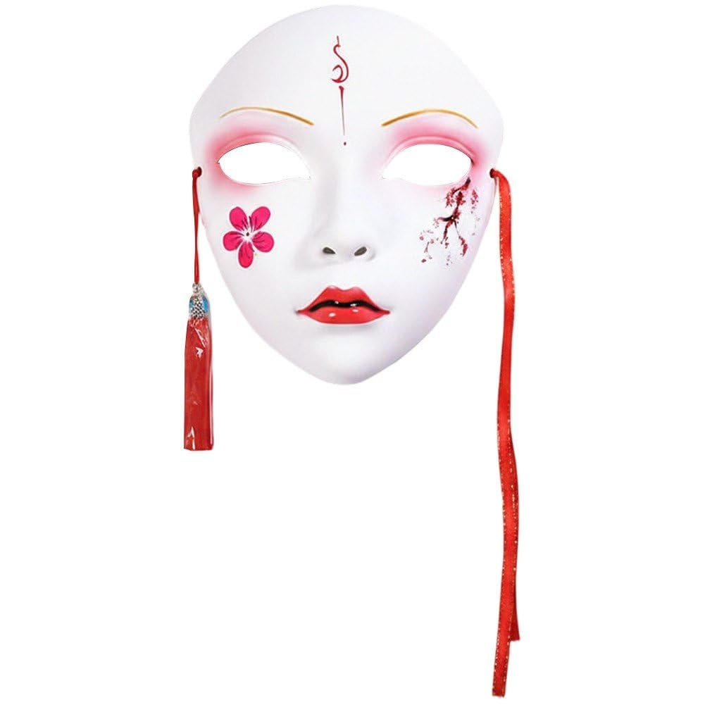 Fituenly Full Face Chinese Style Mask, Ancient Geisha Cosplay Mask, Masquerade Anime Mask for Halloween Carnival Party, Traditional Chinese Prom Mask