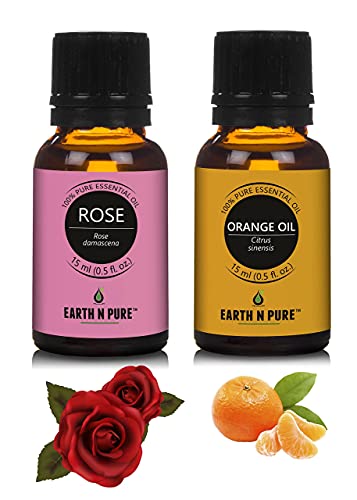 Image of Earth N Pure Rose & Orange Essential Oils | Pack of 2 (15 ml each) | 100% Pure, Undiluted, Natural and Therapeutic Grade - Perfect for Aromatherapy, Skin Therapy & More