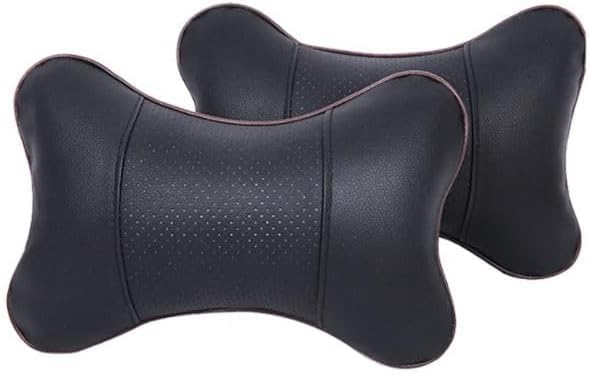 FATASH 2 Piece Car Neck Pillow Set | Soft Leather Headrest, Memory Foam Seat Gap Fillers, Neck Pain Relief & Head Rest Cervical Support | Comfortable & Compact Travel Accessories for Driving - Black