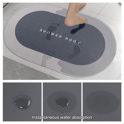 Tapis de bain séchage rapide et absorbant gris pour douche - 8