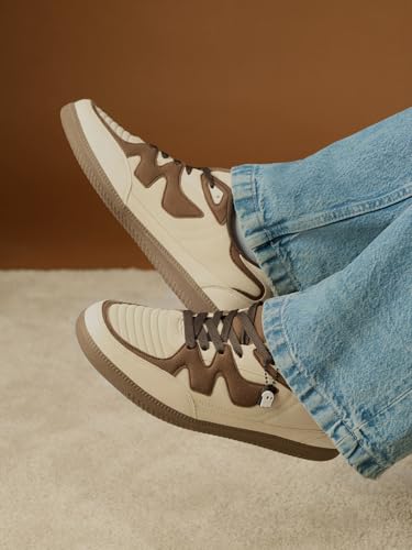 Image of The Souled Store Kanso V2: Beige Men and Boys Low Top Sneakers | Beige & Brown Retro Trainer with Premium Microfibre Suede, Cushioned Insoles & Durable Rubber Sole