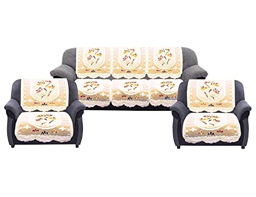 Kuber Industries Cotton 5 Seater Sofa Cover with 6 Arm Cover|Sofa Cover 3 Seater and 2 Seater|Flower Design & Machine Washable (Cream)