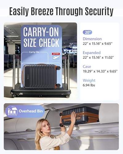 Image of LIGHT FLIGHT Expandable Carry On Luggage 22x14x9 Airline Approved with Double Spinner Wheels, 20 Inch Lightweight Hard Shell Rolling Suitcases with TSA Lock, Black Brown