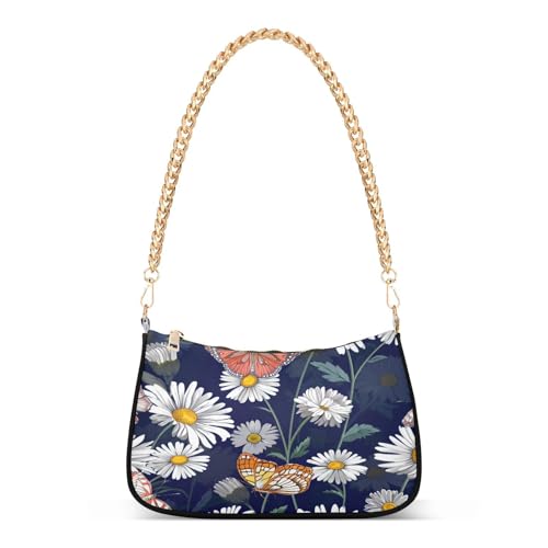 Shoulder Bag for Women Daisy Flutter Tote Handbag Crossbody Bag with Zipper Closure