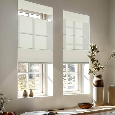 MoDanCeQ Blackout Light Filtering Cordless Top Down Bottom Up Roman Shades for Windows, UV Protection, Privacy, Thermal Insulation Roman Blinds, Easy to Install, Half Blackout-Beige, 27" W x 72" H Cover