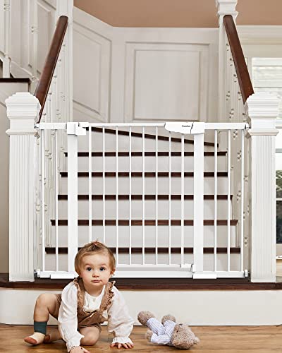 Image of Mom's Choice Awards Winner-Cumbor 29.5-46" Auto Close Baby Gate for Stairs, Easy Install Pressure/Hardware Mounted Dog Gates for The House Indoor, Easy Walk Thru Wide Safety Pet Gates for Dogs