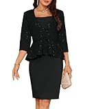 GRACE KARIN Women's 2024 Bodycon Dress Mother of The Bride Dress Two Piece Formal Dress with Sequin Lace Jacket Black M