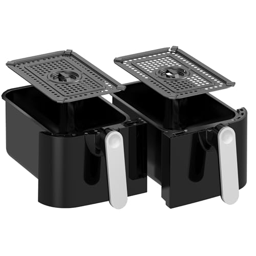 EMtronics Accessories RLDR91BK 9L Double Basket Air Fryer Replacement Drawer Set (1 and 2) with 2 Crisper Racks for EMAFDD9L / EMDAF9LD in Black