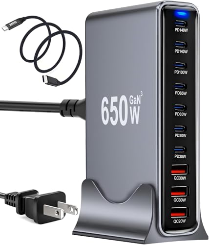 650W USB C Fast Charger Block with 10 Ports