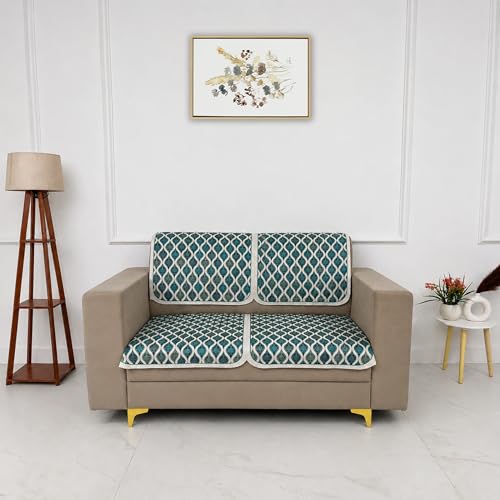 Image of Homerz Premium 'Maharaja Paradise Series' Sofa Cover | Net Fabric Sofa Cover | Washable, Anti-Dust Backed & Wrinkle Resistant Cover (Aqua Lattice, 2 Seater, Seat Cover with Backrest)
