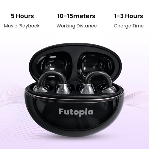 Image of Futopia Loop (OWS) Wireless Bluetooth Earbuds 5.4, Open Ear Design, 10mm Copper Speaker, 300mAh Charging Case, Type-C Fast Charging, HD Sound, BT Name Change, Built-in Mic-Black