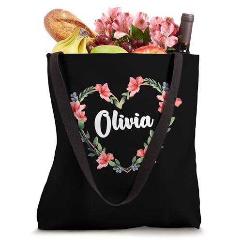 Bolso tote personalizado con nombre Olivia y diseño floral de corazón miniatura 4