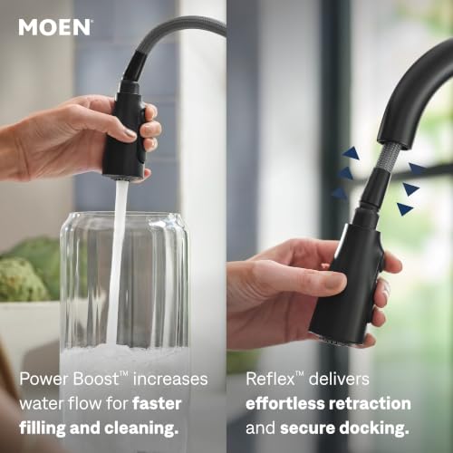 Image of Moen Arbor Matte Black Motionsense Wave Sensor Touchless One-Handle Pulldown Kitchen Faucet Featuring Power Clean, 7594EWBL