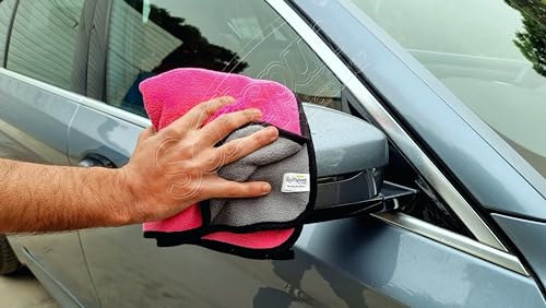 Image of SOFTSPUN Microfiber Cloth for Car Coral 800GSM 40X60cms 4 Pcs Pink+Grey! Extra Thick Microfiber Cleaning Cloths Perfect for Bike, Auto, Cars Both Interior and Exterior.