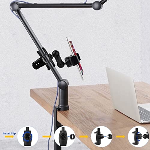 Mippko Clip Clamp Phone Holder For Desk/Table/Glass Door/Desktop Baffle/Easel,Compatible With Iphone/Samsung Galaxy/Nexus/Htc/Lg/Huawei/Smart Phones,360°Adjustment Aluminium Alloy Arm Metal Mount #TOP6