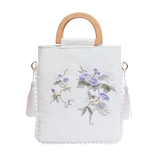 Sac femme dentelle florale grande capacité chaîne perle manche en bois