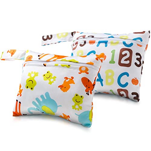 AVG | Bolsa Impermeable de tela [2pcs] - Organizador de Pañales o Ropa para Guardería y Colegio - Neceser Viaje - Playa - Piscina - Deporte - Bolsa Pañales de Tela para Bebe - Bolsa Merienda Infantil.