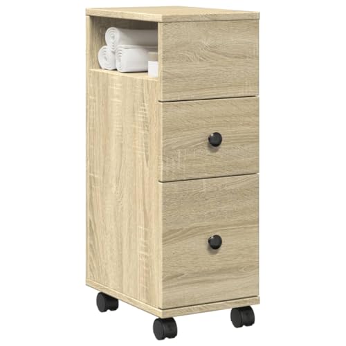 Brokky Armario de baño Estrecho con Ruedas Madera Muebles auxiliares de baño Bathroom Cabinet Mueble de baño Roble Sonoma / 855234