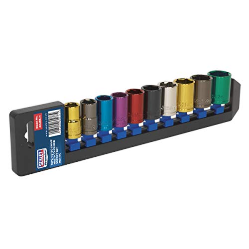 Image of Sealey Ak288 Multi-Coloured Socket Set 10Pc 1/2Sq Drive 6Pt Walldrive Metric